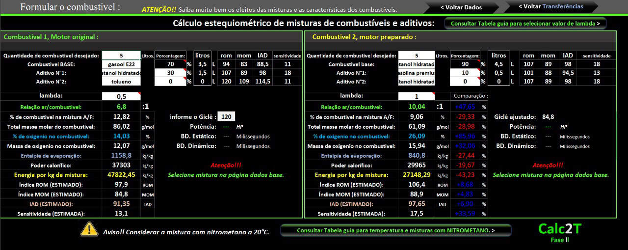 Selecione o combustível na primeira página ou formule misturas de combustíveis e aditivos com análise criteriosa... vai uma dose alta de nitrometano aí?? segue>>>